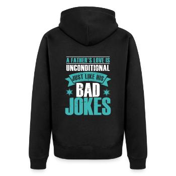 Lustiger Vaterwitz Papa Vatertag - Unisex Premium Bio Zip Hoodie - Schwarz - Hinten - Nico (187cm)
