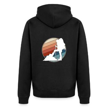 Bergsteigen retro - Unisex Premium Bio Zip Hoodie - Schwarz - Hinten - Nico (187cm)