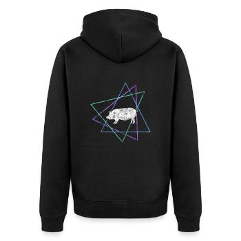 Schwein - Unisex Premium Bio Zip Hoodie - Schwarz - Hinten - Nico (187cm)