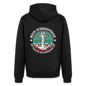 Eckernförde Urlaub - Unisex Premium Bio Zip Hoodie - Schwarz - Hinten - Nico (187cm)