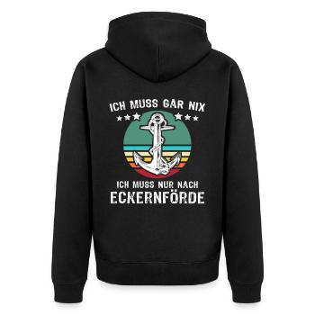 Eckernförde Urlaub - Unisex Premium Bio Zip Hoodie - Schwarz - Hinten - Nico (187cm)