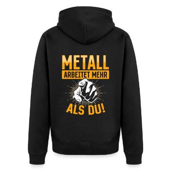 Metall arbeitet mehr als du - Handewrk Outfit - Unisex Premium Bio Zip Hoodie - Schwarz - Hinten - Nico (187cm)
