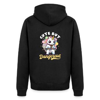 Taekwondo Kämpfer Niedlich, Aber D Einhorn - Unisex Premium Bio Zip Hoodie - Schwarz - Hinten - Nico (187cm)