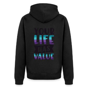 Prévention du suicide : votre vie a de la valeur - Veste à capuche bio Premium Unisexe - noir - Dos - Nico (187cm)