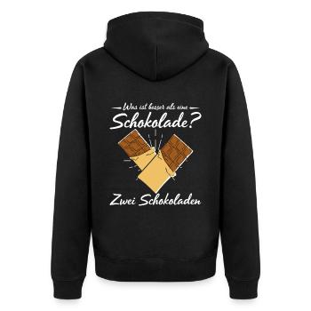 Was ist besser als eine Schokolade? Zwei Schokolad - Unisex Premium Bio Zip Hoodie - Schwarz - Hinten - Nico (187cm)
