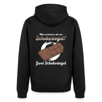Was ist besser als ein Schokoriegel? Zwei Schokori - Unisex Premium Bio Zip Hoodie - Schwarz - Hinten - Nico (187cm)