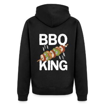Barbeque BBQ King Grillen BBQ King - Unisex Premium Bio Zip Hoodie - Schwarz - Hinten - Nico (187cm)