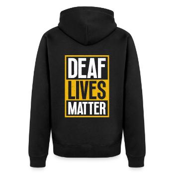 Deaf People Matters - Amerikanische - Unisex Premium Bio Zip Hoodie - Schwarz - Hinten - Nico (187cm)