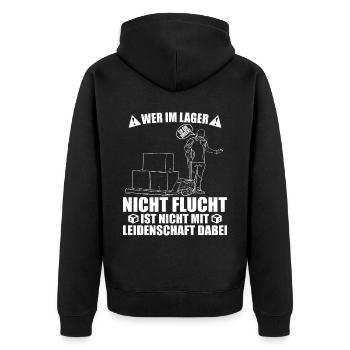 Lager - Wer nicht Flucht ist nicht mit - Unisex Premium Bio Zip Hoodie - Schwarz - Hinten - Nico (187cm)