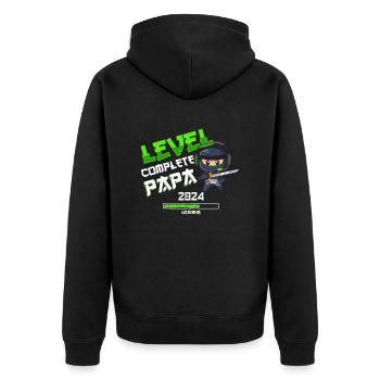 Level Complete PAPA 2024 - Unisex Premium Organic Zip Hoodie - black - Back - Nico (187cm)