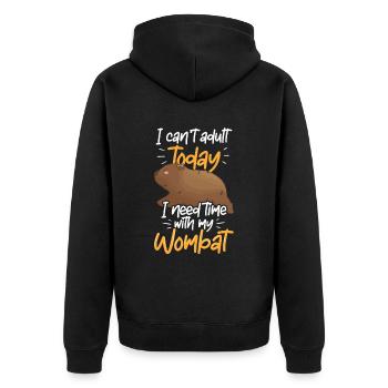Brauche Zeit mit Wombat Australien Beuteltier - Unisex Premium Bio Zip Hoodie - Schwarz - Hinten - Nico (187cm)