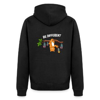 Be Different Katze mit Fledermäuse und Feuerwerk - Unisex Premium Bio Zip Hoodie - Schwarz - Hinten - Nico (187cm)