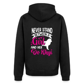 Mädchen und ihr Do Khyi Tibetdogge - Unisex Premium Bio Zip Hoodie - Schwarz - Hinten - Nico (187cm)