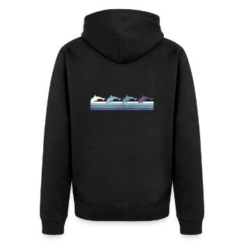 Delfin - Unisex Premium Bio Zip Hoodie - Schwarz - Hinten - Nico (187cm)