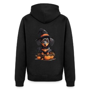 Süßer Dackel Halloween Hundeliebhaber Design - Unisex Premium Bio Zip Hoodie - Schwarz - Hinten - Nico (187cm)