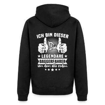 Baggerführer Bagger Baggerfahrer - Unisex Premium Bio Zip Hoodie - Schwarz - Hinten - Nico (187cm)