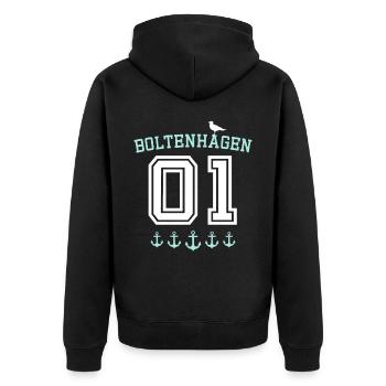 Boltenhagen Boltenhagener - Unisex Premium Bio Zip Hoodie - Schwarz - Hinten - Nico (187cm)