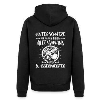 Wassermeister Sprüche Wasserversorgungstechniker - Unisex Premium Bio Zip Hoodie - Schwarz - Hinten - Nico (187cm)