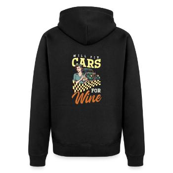 Automechaniker repariert Autos für Wein - Unisex Premium Bio Zip Hoodie - Schwarz - Hinten - Nico (187cm)