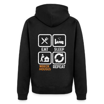 Lustiger Tag des Hausabrisses - Unisex Premium Bio Zip Hoodie - Schwarz - Hinten - Nico (187cm)