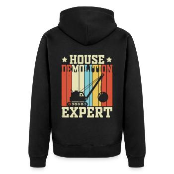 Funny Wrecking Ball Crane - Unisex Premium Organic Zip Hoodie - black - Back - Nico (187cm)