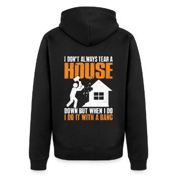 Lustiger Tag des Hausabrisses - Unisex Premium Bio Zip Hoodie - Schwarz - Hinten - Nico (187cm)