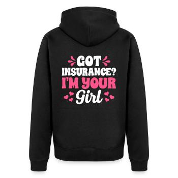 Lustiger Versicherungsmakler - Unisex Premium Bio Zip Hoodie - Schwarz - Hinten - Nico (187cm)