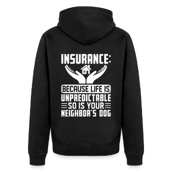 Lustiger Versicherungsmakler - Unisex Premium Bio Zip Hoodie - Schwarz - Hinten - Nico (187cm)