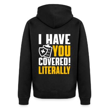 Lustiger Versicherungsmakler - Unisex Premium Bio Zip Hoodie - Schwarz - Hinten - Nico (187cm)