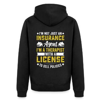 Komischer Broker - Unisex Premium Bio Zip Hoodie - Schwarz - Hinten - Nico (187cm)