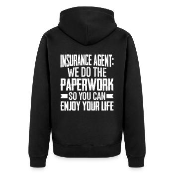 Komischer Broker - Unisex Premium Bio Zip Hoodie - Schwarz - Hinten - Nico (187cm)