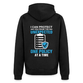 Lustiger Versicherungsmakler - Unisex Premium Bio Zip Hoodie - Schwarz - Hinten - Nico (187cm)