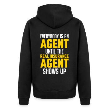 Komischer Broker - Unisex Premium Bio Zip Hoodie - Schwarz - Hinten - Nico (187cm)