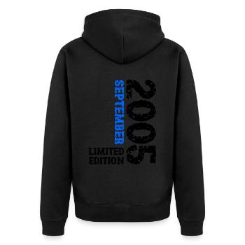 2005 September Limited Edition 18. Geburtstag Deko - Unisex Premium Bio Zip Hoodie - Schwarz - Hinten - Nico (187cm)