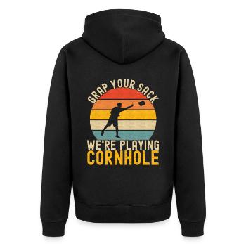 Cornhole Player Cornhole Board - Unisex Premium Organic Zip Hoodie - black - Back - Nico (187cm)