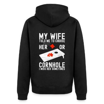 Cornhole Player Cornhole Board - Unisex Premium Organic Zip Hoodie - black - Back - Nico (187cm)