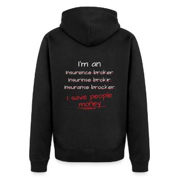 I Save People Money Versicherungsmakler - Unisex Premium Bio Zip Hoodie - Schwarz - Hinten - Nico (187cm)