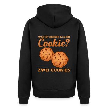 Was ist besser als ein Cookie? Zwei Cookies Liebli - Unisex Premium Bio Zip Hoodie - Schwarz - Hinten - Nico (187cm)