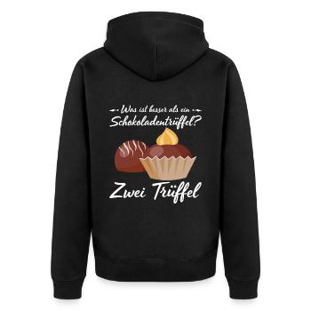 Was ist besser als ein Schokoladentrüffel? Zwei Tr - Unisex Premium Bio Zip Hoodie - Schwarz - Hinten - Nico (187cm)