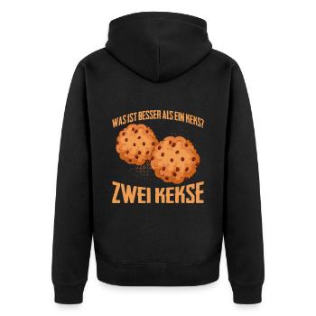 Was ist besser als ein Keks? Zwei Kekse Lieblibgse - Unisex Premium Bio Zip Hoodie - Schwarz - Hinten - Nico (187cm)