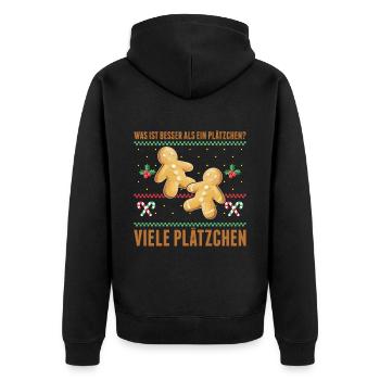Was ist besser als ein Plätzchen? Viele Plätzchen - Unisex Premium Bio Zip Hoodie - Schwarz - Hinten - Nico (187cm)