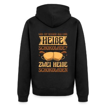 Was ist besser als eine Heiße Schokolade? Zwei - Unisex Premium Bio Zip Hoodie - Schwarz - Hinten - Nico (187cm)