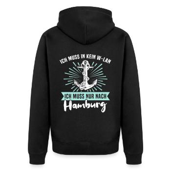 Hamburg Hamburger - Unisex Premium Bio Zip Hoodie - Schwarz - Hinten - Nico (187cm)
