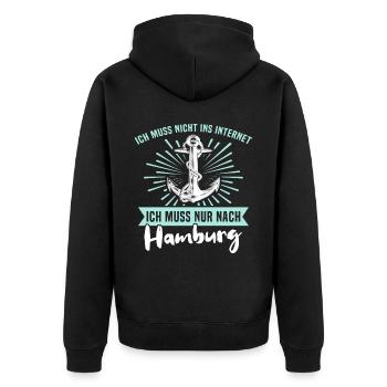 Hamburg Hamburger - Unisex Premium Bio Zip Hoodie - Schwarz - Hinten - Nico (187cm)