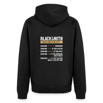 Schmied - Unisex Premium Bio Zip Hoodie - Schwarz - Hinten - Nico (187cm)