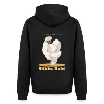 Silk Chicken Silk Chickens Silkie Chickens Gift - Unisex Premium Organic Zip Hoodie - black - Back - Nico (187cm)