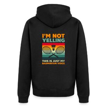 Badmintonspieler Vintage Ich schreie nicht - Unisex Premium Bio Zip Hoodie - Schwarz - Hinten - Nico (187cm)