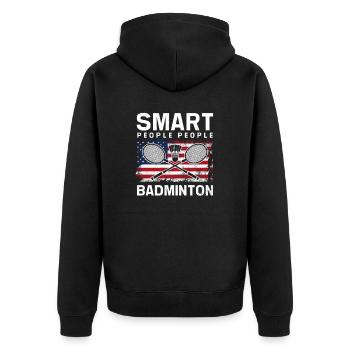 Badmintonspieler Smart People Amerikanische Flagge - Unisex Premium Bio Zip Hoodie - Schwarz - Hinten - Nico (187cm)
