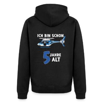 Polizei Hubschrauber 5. Geburtstag - Unisex Premium Bio Zip Hoodie - Schwarz - Hinten - Nico (187cm)