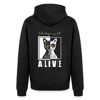 Schrödinger's Cat Dead and Alive - Unisex Premium Bio Zip Hoodie - Schwarz - Hinten - Nico (187cm)